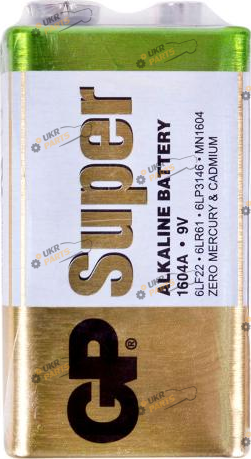 Щелочная батарейка GP SUPER ALKALINE 9V-5S1 6LF22 1 шт. (4891199006500)