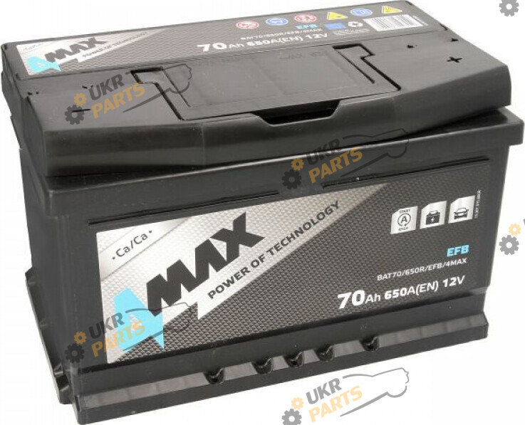 Автомобильный аккумулятор 4Max EFB 650 А 70 Ач (BAT70650REFB4MAX)
